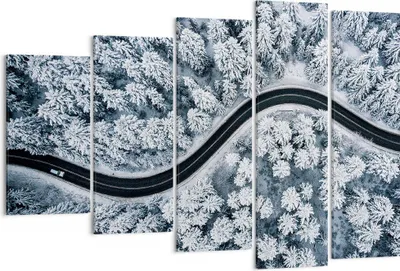 Produktbild von Bild auf Leinwand - Leinwandbild - 5 Teile - Wald Winter Straße - 150x100cm - Wand Bild - Wanddeko - Wandbilder - Leinwanddruck - Bilder - Wanddekoration - Leinwand bilder - Wandbild - EG150x100-5010