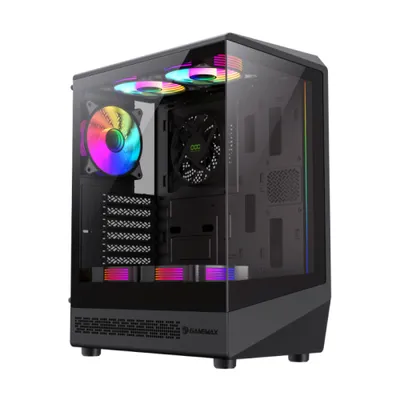 A computer case with RGB lighting.