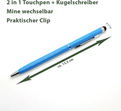 Produktbild von 2x Touchpen Stylus Eingabestift Kugelschreiber Smartphone Tablet Blau
