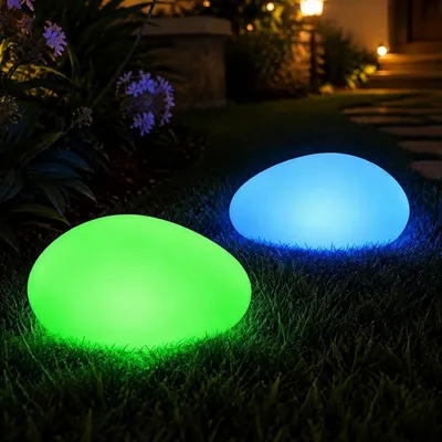 Obrázok produktu pre Solárne lampy "Glasstein", 2 kusy, farebné. Solárne lampy na vonkajšie použitie, trieda ochrany IP65 (vodotesné). Dekoratívne kamenné lampy vhodné do chodby, na terasu, do záhrady, na dvor