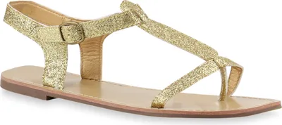 Produktbild von Mytrendshoe Damen Sandalen Zehentrenner Glitzer Metallic Flats Beach Schuhe 817669, Farbe: Gold, Größe: 36
