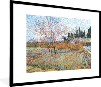 Produktbild von MuchoWow® MuchoWow® Gerahmtes Poster Blühender Pfirsichbaum - Vincent van Gogh 80x60 cm - Poster mit zchwarzem Bilderrahmen - Schlafzimmer-Dekorationen - Fotoposter