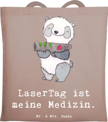 Produktbild von Mr. & Mrs. Panda Schultasche Panda LaserTag - Braun Pastell - Geschenk, Einkaufstasche, Jutebeutel, Tasche, festivaltasche, Tote Bag, Lasergame Zentrum, Jutetasche