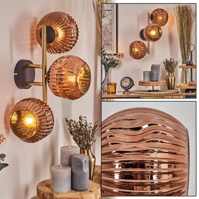 Produktbild von Villamare Wandlampe aus Metall/Riffelglas in Schwarz/Gold-/Kupferfarben