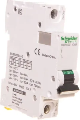 Produktbild von Gleichstrom-Leistungsschalter C60H-DC 1P 6A C 250V DC A9N61506
