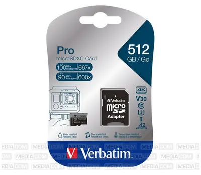 Produktbild von Verbatim 47046, 512 GB, MicroSDXC, Klasse 10, UHS-I, 100 MB/s, 90 MB/s