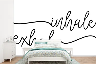 Produktbild von MuchoWow® Fototapete für Wohnzimmer oder Schlafzimmer Wandtapete Vinyl Motivtapete Zitat - Atmen - Zauberspruch - Schwarz und weiß - 'Einatmen ausatmen - 600x400 cm - Vinyltapeten