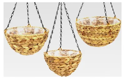 Produktbild von 3er Set Pflanzenampel mit Kette aus Wasserhyazinthe - Durchmesser 20, 25 und 30 cm