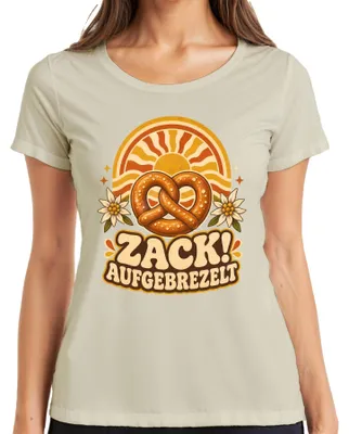 Produktbild von Zack! Aufgebrezelt Brezel Edelweiß Bayern Trachtenshirt Lederhose Damen T-Shirt, Natur, 3XL