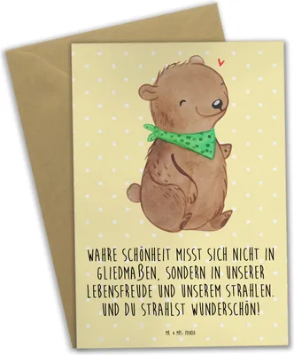 Produktbild von Mr. & Mrs. Panda Motivkarte Bär Dysmelie - Gelb Pastell - Geschenk, weihnachtskarten, osterkarten, einladungskarten, jubiläumskarte, dankeskarten, Klappkarte