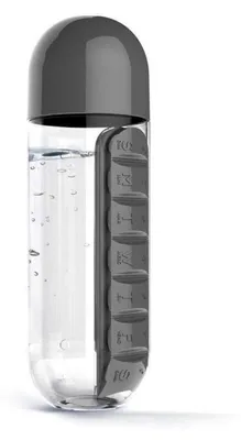 Obrázok produktu pre Fľaša na vodu 2 v 1 s dávkovačom liekov na 600 ml, plastová, dávkovač na 7 dní