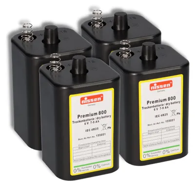 Produktbild von 4x Nissen Premium 800 4R25 Batterie 6V 7–9Ah – passend für Nissen Warnleuchten, Baken- & Baustellenlampen