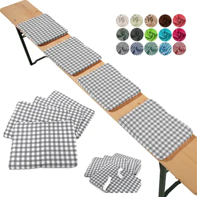 Produktbild von heimtexland ® Sitzkissen 4er Set  Bierbank Polster Auflage Bierzeltgarnitur Garten Deko Kissen Typ859 Karo Grau