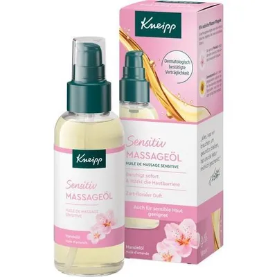Produktbild von Kneipp Sensitiv Massageöl 100 ml, Massageöl, 100 ml, Nährend, Weichmachend, Beruhigend, Empflindliche Haut, Jeder Hauttyp, Mandel, Pumpenflasche