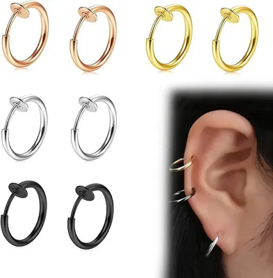 Imagen del producto de Pendientes de clip de acero inoxidable, 4 pares, 10 mm de diámetro, en colores plata, , dorado y rosa, para mujeres y hombres