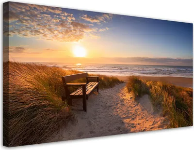 Immagine prodotto di Quadro su tela Spiaggia Mare Dune Tramonto 80x40 Feeby Arancione quadro per la parete pronto per essere appeso