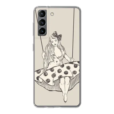 Produktbild von MuchoWow® Handyhülle Schutzhülle Hülle für Samsung Galaxy S21 Mädchen in gepunktetem Kleid mit Kaninchen Silikon Softcase Handy Hülle - Softcase