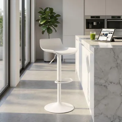 Immagine prodotto di Milani Home - sgabello bar girevole regolabile in polipropilene e acciaio, bianco, con poggiapiedi, 43 x 44 x 75/96 cm