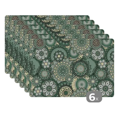 Obrázok produktu pre MuchoWow® Podložky Sada 6 podložiek Umývateľné podložky 30x45x0.3cm Kvety - Zelená - Vzory Podložka pod stôl Nekĺzavá a odolná voči teplu