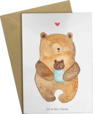 Produktbild von Mr. & Mrs. Panda Glückwunschkarte Bär Baby - Weiß - Geschenk, Grußkarte, Geburtstag, weihnachtskarten, Grußkarten, hochzeitskarten, osterkarten, Geburt, Teddy, Mutter