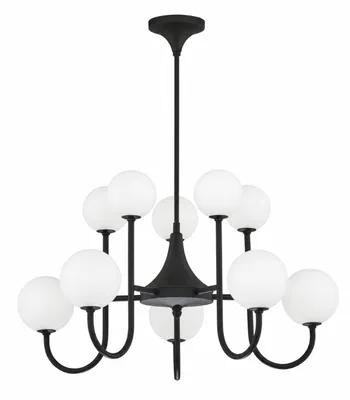 Produktbild von JUPITER Kronleuchter SELEN 1948 Modern 10-flammig G9 Schwarz Kugelglas Hängeleuchte Metall Loft für Wohnzimmer Esszimmer Schlafzimmer, KI-generiertes Bild
