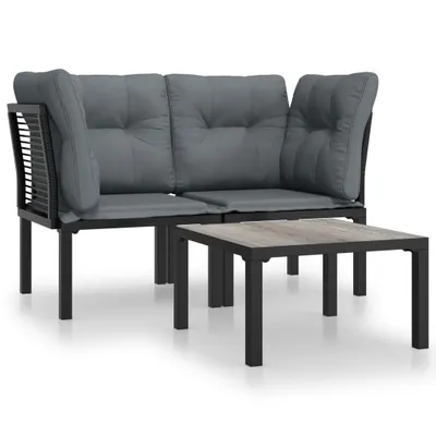 Produktbild von vidaXL 3-tlg. Garten-Lounge-Set Schwarz und Grau Poly Rattan