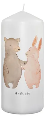 Produktbild von Mr. & Mrs. Panda Kerze Bär und Hase Umarmen 19 x 8 cm - Weiß - Geschenk, Hocheitstag, Erinnerungslicht, Freunde, Stumpenkerze, für Immer, Blockkerze, Erinnerungskerze