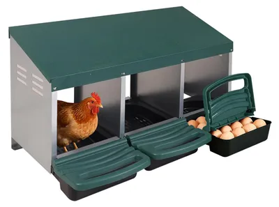 Kippennestbox, 3 Fächer, Metall, mit Eiersammel-Schublade