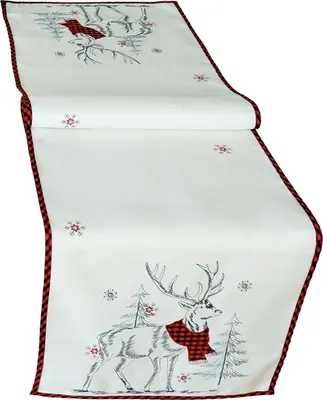 Produktbild von Tischwäsche mit Stickerei Hirsch 40 x 140 cm - rot