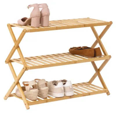 Zdjęcie produktu dla Szafka na buty wąska, bambusowa, 70,5 x 28,5 x 52,5 cm