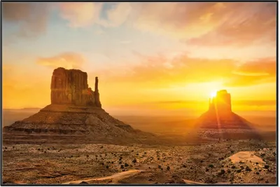 Produktbild von Wallario Wandbild Monument bei Sonnenuntergang, Größe: 61 x 91,50 cm, Poster mit schwarzem Aluminiumrahmen