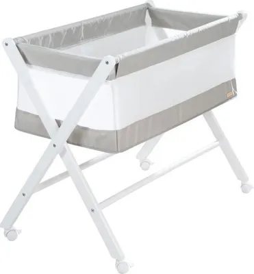 Produktbild von Beistellbett, Klappbar, Roba, Stoff und Netz, Inklusive Matratze, Rollen mit Bremsen, 90 x 45 cm, Grau/Weiß