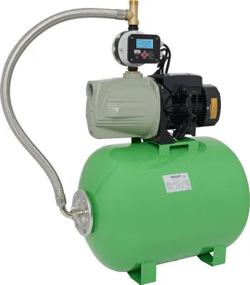 Produktbild von Hauswasserwerk selbstansaugend 5,5 Bar 7000 L/h, JET Gartenpumpe mit Aluminium Laufrädern und einstellbaren Druckschalter/Trokenlaufschutz