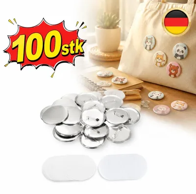Produktbild von Weißblech Buttonrohlinge 58mm Glänzend 100 Stk. Set Für Buttonmaschine Abzeichen