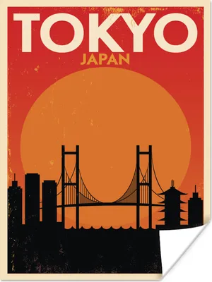 Produktbild von MuchoWow® Poster Japan - Vintage - Brücke - Illustration 60x80 cm - Schlafzimmer Dekoration