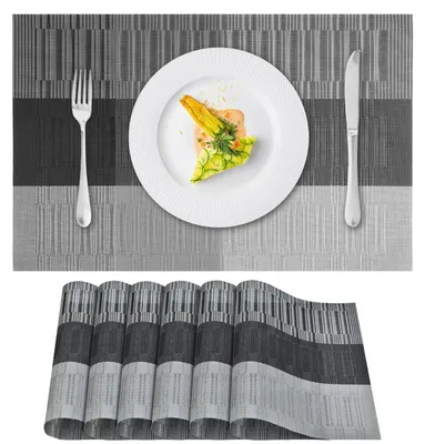 Platzset-Set 6er, Grau, 45x30 cm, abwaschbar