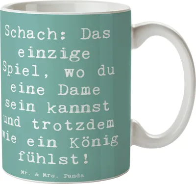 Produktbild von Mr. & Mrs. Panda Kaffeetasse Spruch Schach Dame und König - Meeresbrise - Geschenk, Sportart, Familie, Kaffeebecher, Sportler Geschenke, Teetasse, Sportarten, Humor
