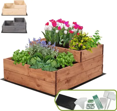 Produktbild von MODO24 Hochbeet Holz, Pflanzkasten, Massivholz, Kiefer, Kräuterbeet, Blumenkasten, Garten, Terrasse, 27x60x63 cm, Braun, ZP07