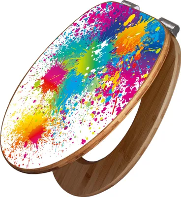 Produktbild von banjado Design WC Sitz Bambus Absenkautomatik - Farbspritzer - Toilettendeckel mit Absenkautomatik Holz/hochwertiger Bambus Klodeckel/WC-Sitz für alle gängigen Toiletten [TDB2 10308]