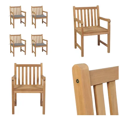 Immagine prodotto di vidaXL Sedie da giardino 4 pezzi con cuscini grigi in teak massiccio - sedia da giardino - sedie da giardino - poltrona da giardino - sedia in legno