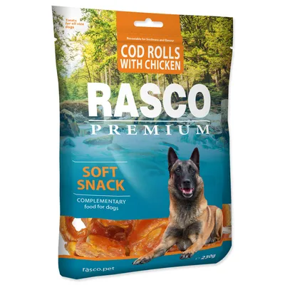 Zdjęcie produktu dla Rasco Premium przysmak z dorsza zawijany w kurczaka, bułki 230g