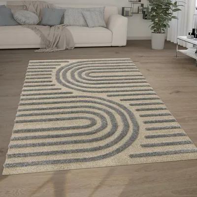 Produktbild von Hochflor Teppich Wohnzimmer Shaggy 3D Optik Ethno Boho Vintage Look Weich Grösse 200x280 cm