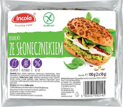 BUŁKI ZE SŁONECZNIKIEM BEZGLUTENOWE (2 szt.) 100 g - INCOLA