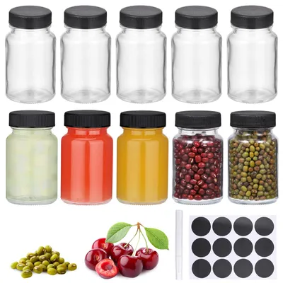 Productafbeelding van Shotflesjes glas - 60 ml - Set van 10 - Zwart deksel