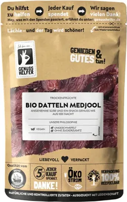 Produktbild von Medjool Datteln, getrocknet, ganz, Trockenfrüchte ohne Zuckerzusatz & ungeschwefelt, 2 x 250g