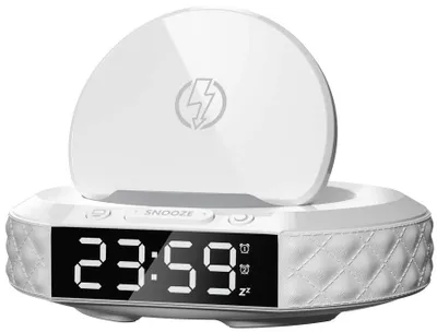 Immagine prodotto di Orologio da tavolo multifunzione IMMAX CLOCK/ caricatore wireless Qi 3in1/ 5W/10W/ retroilluminazione/ bianco