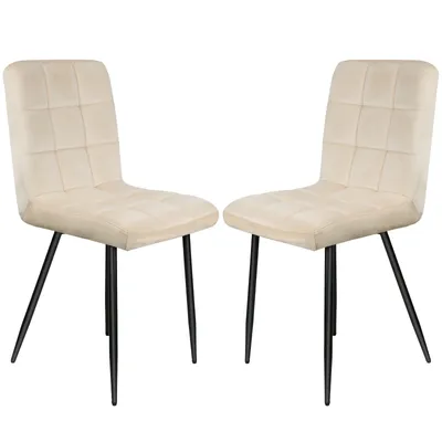 Produktbild von 2er Set Esszimmerstühle Küchenstühle aus weicher Samt mit Metallbeinen Designerstuhl Küchenstuhl Beige