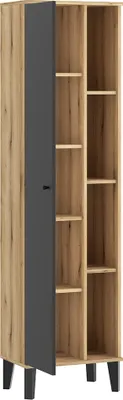 Produktbild von Badezimmer-Hochschrank 51 cm breit in Eiche mit grau, 1 Tür, 4 offene Fächer OLEAN-61