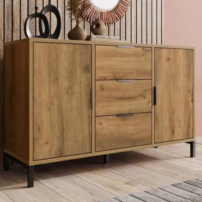 Zdjęcie produktu dla Rustykalna komoda z 6 szufladami, elegancki uchwyt, regulowana, do sypialni i nie tylko, trwała i łatwa w montażu 120x40x76 cm