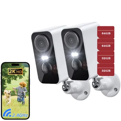 Produktbild von 2X Überwachungskamera Aussen Akku - 2K Kamera Überwachung Aussen WLAN Outdoor kabellos 32&64GB Speicher Karte